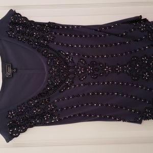 Collection by Dressbarn Black Beaded Cap Sleeve Top. Size (Petite Small)